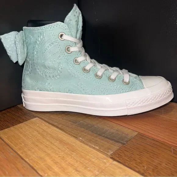NEW Women's Converse Chuck 70 Bow Mint Green Embroidered Floral Paisley Sneakers - Picture 5 of 8